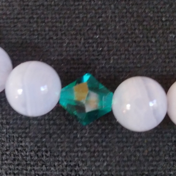 Handmade💎GENUINE💥 17" Onyx, Amazonite, Aventurine,Swarov & Glass🌺Flwer Neckl. - Picture 8 of 14